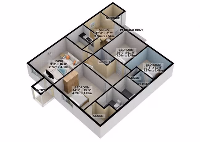 3 Beds • 2 Bath 19-1901 floor plan